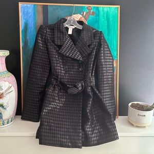 Y2K Candie's Glossy Black Houndstooth Trench Coat M